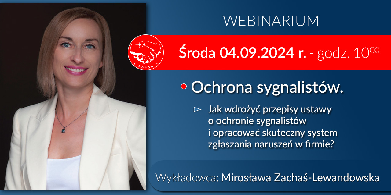 Ochrona sygnalistów – 04.09.2024 godz.10:00 – Szkolenie online