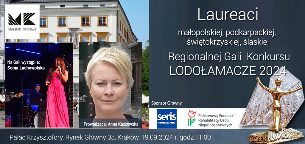 Laureaci małopolskiej, podkarpackiej, świętokrzyskiej, śląskiej Regionalnej Gali  Konkursu XIX Edycji Konkursu LODOŁAMACZE 2024 -Pałac Krzysztofory, Rynek Główny 35, Kraków, 19 września