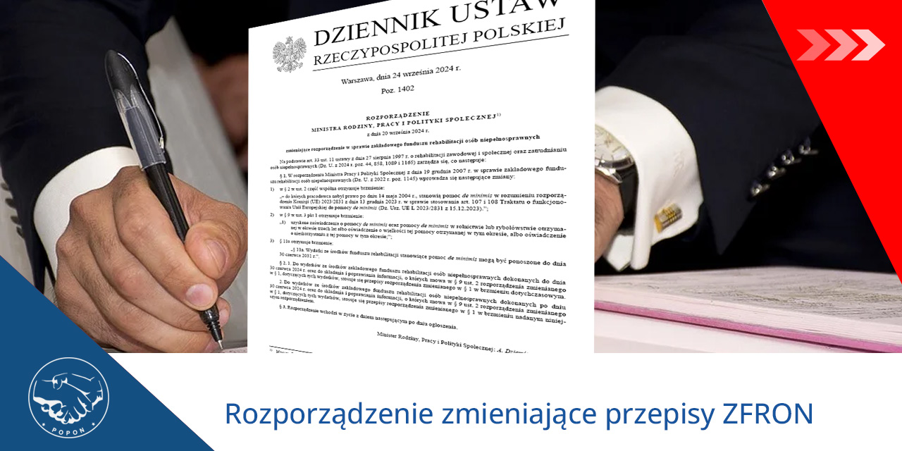 Rozporządzenie zmieniające przepisy ZFRON nareszcie opublikowane w Dz.U. – komunikat POPON (25.09.24)